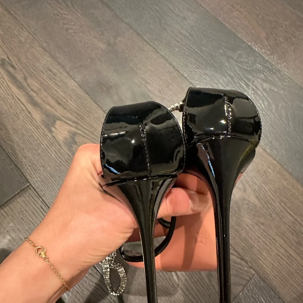 Amina Muaddi Black and Silver Crystal Embellished Heels - Picture 5 of 5